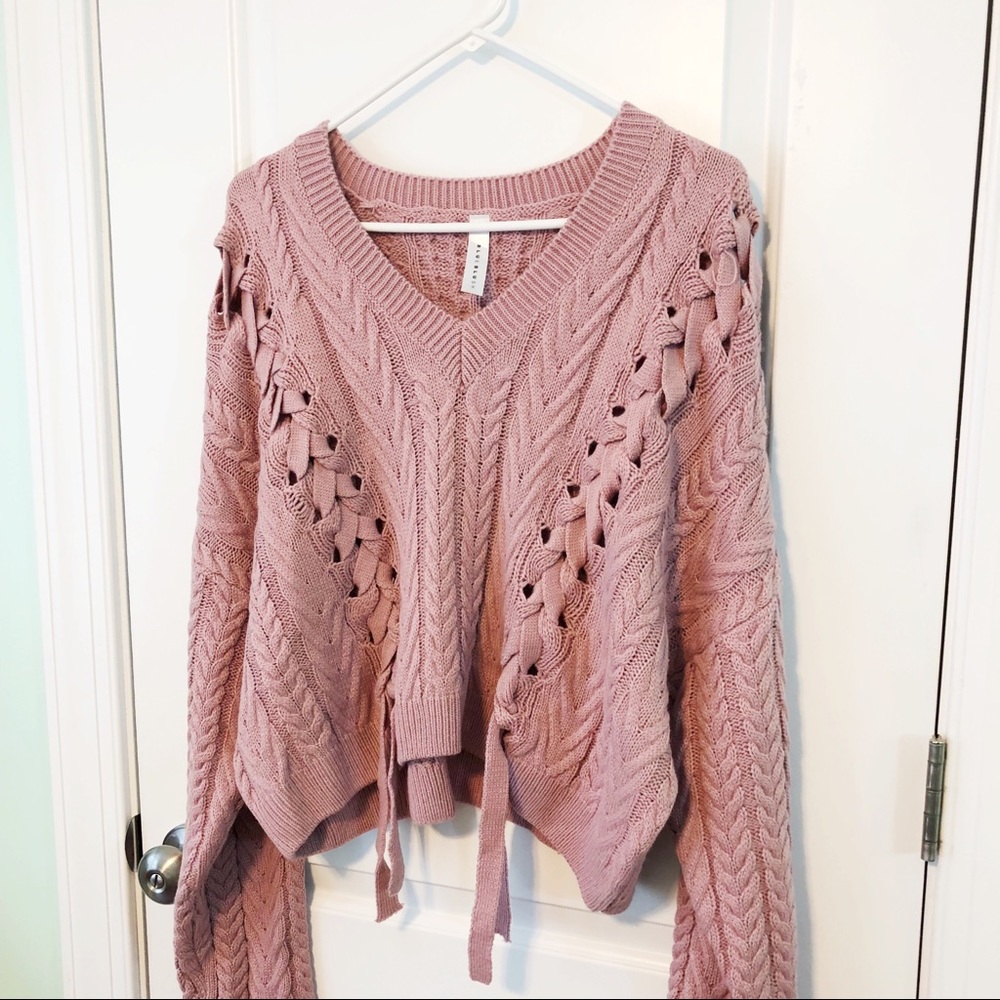 pink crop top knit sweater